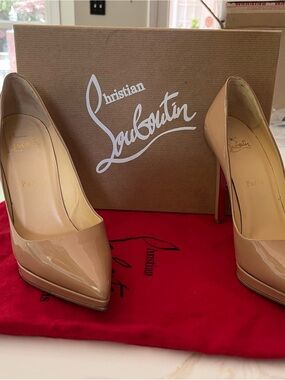 Christian Louboutin Nude Patent Leather Platform Pumps